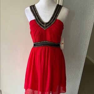 Red Dress with Black and silver Accents